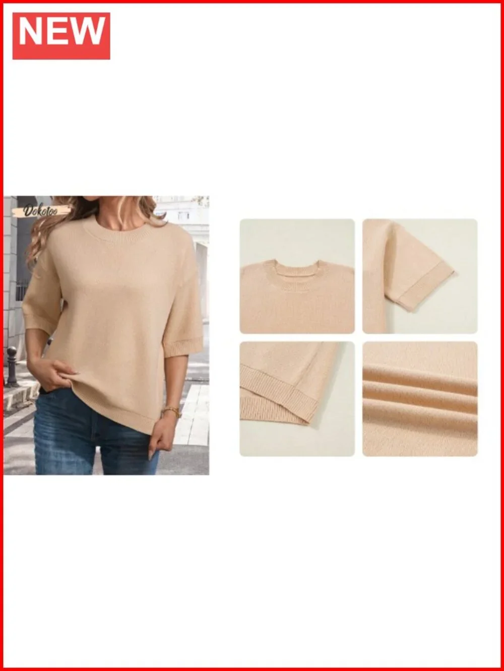 Dokotoo Womens Cotton Knit Short Sleeve Sweater Summer Top